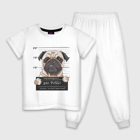 Детская пижама хлопок с принтом Bad Puggy в Новосибирске, 100% хлопок |  брюки и футболка прямого кроя, без карманов, на брюках мягкая резинка на поясе и по низу штанин
 | animal | art | dog | nameplate | pug | арт | животное | мопс | собака | табличка