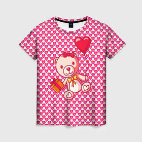 Женская футболка 3D с принтом Медвежонок сюрприз в Новосибирске, 100% полиэфир ( синтетическое хлопкоподобное полотно) | прямой крой, круглый вырез горловины, длина до линии бедер | baby | bear | love is | teddy | valentines | бабочка | бантик | валентина | влюбленный | воздушный шарик | девочка | игрушка | лучшая мама | любимая жена | люблю | любовь | малыш | марта | медведь | медвежата | милый