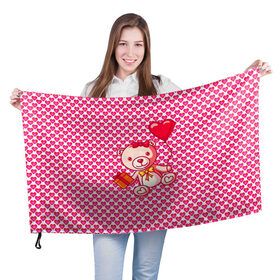Флаг 3D с принтом Медвежонок сюрприз в Новосибирске, 100% полиэстер | плотность ткани — 95 г/м2, размер — 67 х 109 см. Принт наносится с одной стороны | baby | bear | love is | teddy | valentines | бабочка | бантик | валентина | влюбленный | воздушный шарик | девочка | игрушка | лучшая мама | любимая жена | люблю | любовь | малыш | марта | медведь | медвежата | милый