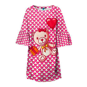 Детское платье 3D с принтом Медвежонок сюрприз в Новосибирске, 100% полиэстер | прямой силуэт, чуть расширенный к низу. Круглая горловина, на рукавах — воланы | Тематика изображения на принте: baby | bear | love is | teddy | valentines | бабочка | бантик | валентина | влюбленный | воздушный шарик | девочка | игрушка | лучшая мама | любимая жена | люблю | любовь | малыш | марта | медведь | медвежата | милый