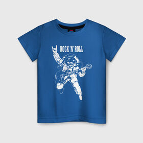 Детская футболка хлопок с принтом Rock n Roll в Новосибирске, 100% хлопок | круглый вырез горловины, полуприлегающий силуэт, длина до линии бедер | astronaut | gesture | guitar | music | rock | solo | space | spacesuit | гитара | жест | космонавт | космос | музыка | рок | скафандр | соло