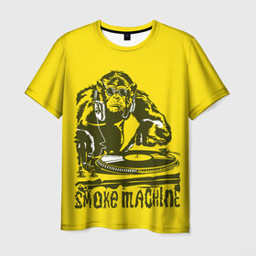 Мужская футболка 3D с принтом Дым машина в Новосибирске, 100% полиэфир | прямой крой, круглый вырез горловины, длина до линии бедер | винила | дискотека. | дым машина | клубная музыка | обезьяна за диск жокей | шимпанзе диджей