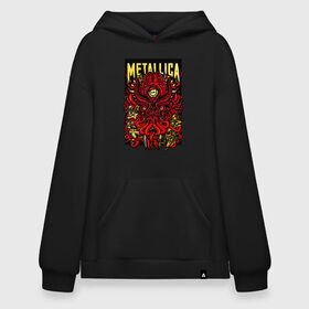 Худи SuperOversize хлопок с принтом Metallica в Новосибирске, 70% хлопок, 30% полиэстер, мягкий начес внутри | карман-кенгуру, эластичная резинка на манжетах и по нижней кромке, двухслойный капюшон
 | fangs | group | horns | metallica | neon | octopus | thrash metal | группа | клыки | неон | рога | спрут | трэш металл