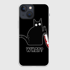 Чехол для iPhone 13 mini с принтом What Cat в Новосибирске,  |  | cat | cats | halloween | what | кот | котенок | коты | котяра | кошак | кошка | нож | пушистый | хэллоуин | что