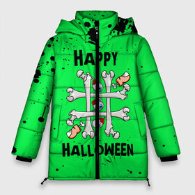 Женская зимняя куртка 3D с принтом Halloween в Новосибирске, верх — 100% полиэстер; подкладка — 100% полиэстер; утеплитель — 100% полиэстер | длина ниже бедра, силуэт Оверсайз. Есть воротник-стойка, отстегивающийся капюшон и ветрозащитная планка. 

Боковые карманы с листочкой на кнопках и внутренний карман на молнии | 31 октября | halloween | halowen | ведьма | день всех святых | джек | костюм | кровь | лого | монстр | надпись | праздник | приведение | призрак | светильник | символ | страшная | тыква | ужасы | хеллоуин | хеллуин