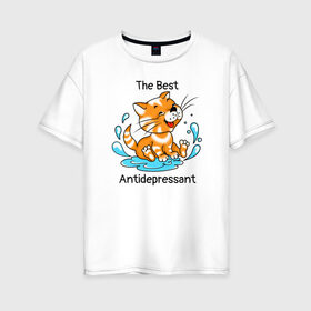 Женская футболка хлопок Oversize с принтом Antidepressant - кот Рыжик в Новосибирске, 100% хлопок | свободный крой, круглый ворот, спущенный рукав, длина до линии бедер
 | antidepressant | cat | антидепрессант | веселый кот | кот | рыжий кот