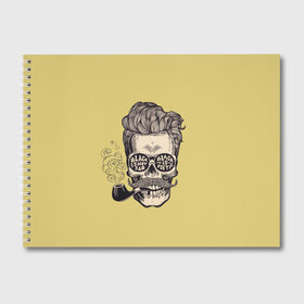 Альбом для рисования с принтом Модный череп в Новосибирске, 100% бумага
 | матовая бумага, плотность 200 мг. | курящий череп. | череп в очках | череп с причёской | череп хипстер