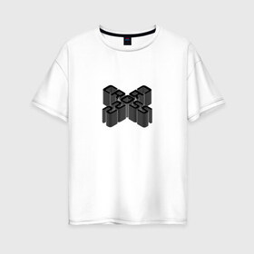 Женская футболка хлопок Oversize с принтом Cross / Перекрестие в Новосибирске, 100% хлопок | свободный крой, круглый ворот, спущенный рукав, длина до линии бедер
 | 3d | 3д | black | cross | геометрия | крест | крестик | объём | прикольная надпись | фигура | чёрный