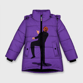 Зимняя куртка для девочек 3D с принтом Halloween Dancer в Новосибирске, ткань верха — 100% полиэстер; подклад — 100% полиэстер, утеплитель — 100% полиэстер. | длина ниже бедра, удлиненная спинка, воротник стойка и отстегивающийся капюшон. Есть боковые карманы с листочкой на кнопках, утяжки по низу изделия и внутренний карман на молнии. 

Предусмотрены светоотражающий принт на спинке, радужный светоотражающий элемент на пуллере молнии и на резинке для утяжки. | horror | skeleton | skille | the pumpkin dance | готика | злой | зомби | крик | мертвые | мистика | монстры | нечисть | подарок | привидение | призрак | скелет | страшный | танец тыквы | тыква | тьма | фантом | хеллоуин