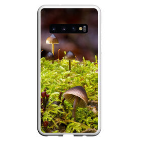 Чехол для Samsung Galaxy S10 с принтом Мох в Новосибирске, Силикон | Область печати: задняя сторона чехла, без боковых панелей | Тематика изображения на принте: гриб | грибы | дерево | деревья | зелёные | зелёный | зелень | лес | леса | лесной | мох | мхи | пенёк | пеньки | пни | поганка | поганки | природа | природный | флора