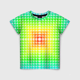 Детская футболка 3D с принтом Абстракция в Новосибирске, 100% гипоаллергенный полиэфир | прямой крой, круглый вырез горловины, длина до линии бедер, чуть спущенное плечо, ткань немного тянется | абстрактные | абстрактный | абстракция | квадрат | квадраты | плитка | плитки | плиточки | светящиеся | яркие | яркий
