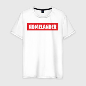 Мужская футболка хлопок с принтом HOMELANDER в Новосибирске, 100% хлопок | прямой крой, круглый вырез горловины, длина до линии бедер, слегка спущенное плечо. | america | boys | homelander | superhero | the boys | usa | америка | патриот | пацаны | супергерой | сша | хоумландер | хоумлендер