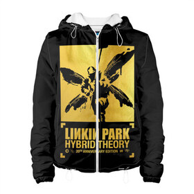 Женская куртка 3D с принтом Hybrid Theory 20th Anniversary в Новосибирске, ткань верха — 100% полиэстер, подклад — флис | прямой крой, подол и капюшон оформлены резинкой с фиксаторами, два кармана без застежек по бокам, один большой потайной карман на груди. Карман на груди застегивается на липучку | Тематика изображения на принте: chester bennington | hybrid theory | linkin park | rock | беннингтон | линкин парк | рок | честер