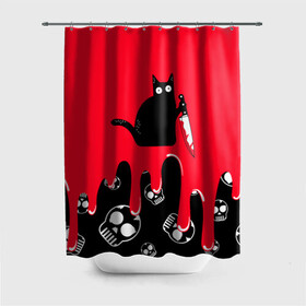 Штора 3D для ванной с принтом WHAT CAT в Новосибирске, 100% полиэстер | плотность материала — 100 г/м2. Стандартный размер — 146 см х 180 см. По верхнему краю — пластиковые люверсы для креплений. В комплекте 10 пластиковых колец | art | black | black cat | cat | dark | dark cat | halloween | what | what cat | what mem | арт | кот | кот арт | кот мем | мем | нож | праздник | прикол | прикольный кот | убица | хэллоуин | чёрный | чёрный кот | что | что мем