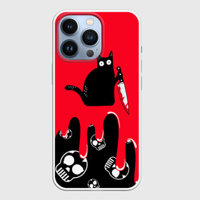 Чехол для iPhone 13 Pro с принтом WHAT CAT в Новосибирске,  |  | art | black | black cat | cat | dark | dark cat | halloween | what | what cat | what mem | арт | кот | кот арт | кот мем | мем | нож | праздник | прикол | прикольный кот | убица | хэллоуин | чёрный | чёрный кот | что | что мем