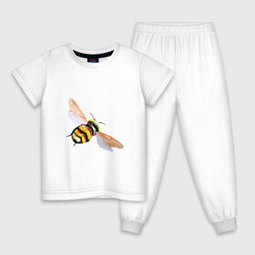 Детская пижама хлопок с принтом Шмель полосатый в Новосибирске, 100% хлопок |  брюки и футболка прямого кроя, без карманов, на брюках мягкая резинка на поясе и по низу штанин
 | акварель | желтый | крылья | летать | насекомое | полоски | природа | черный | шмель