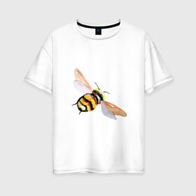 Женская футболка хлопок Oversize с принтом Шмель полосатый в Новосибирске, 100% хлопок | свободный крой, круглый ворот, спущенный рукав, длина до линии бедер
 | акварель | желтый | крылья | летать | насекомое | полоски | природа | черный | шмель