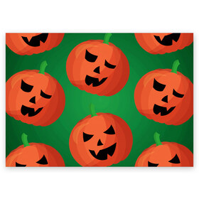 Поздравительная открытка с принтом Веселая тыква в Новосибирске, 100% бумага | плотность бумаги 280 г/м2, матовая, на обратной стороне линовка и место для марки
 | halloween | праздник | страшный праздник | тыква | хэллоуин