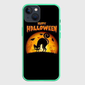 Чехол для iPhone 13 с принтом Helloween в Новосибирске,  |  | Тематика изображения на принте: halloween | ведьма | летучая мышь | полнолуние | привидение | призрак | тыква | хеллоуин | хелуин | хэллоин | хэллоуин | хэлоуин | хэлуин | черный кот