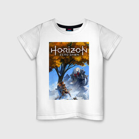 Детская футболка хлопок с принтом HORIZON ZERO DAWN в Новосибирске, 100% хлопок | круглый вырез горловины, полуприлегающий силуэт, длина до линии бедер | game | horizon zero 2 | horizon zero dawn | древний арсенал | игра. | хоризон | хоризон 2 | хоризон зеро давн
