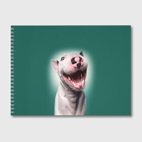 Альбом для рисования с принтом Bully в Новосибирске, 100% бумага
 | матовая бумага, плотность 200 мг. | Тематика изображения на принте: bull terrier | ears | eyes | fangs | jaw | muzzle | nose | smile | бультерьер | глаза | клыки | нос | пасть | улыбка | уши
