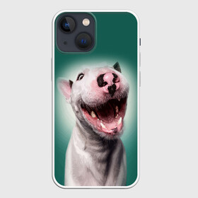 Чехол для iPhone 13 mini с принтом Bully в Новосибирске,  |  | bull terrier | ears | eyes | fangs | jaw | muzzle | nose | smile | бультерьер | глаза | клыки | нос | пасть | улыбка | уши