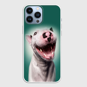 Чехол для iPhone 13 Pro Max с принтом Bully в Новосибирске,  |  | Тематика изображения на принте: bull terrier | ears | eyes | fangs | jaw | muzzle | nose | smile | бультерьер | глаза | клыки | нос | пасть | улыбка | уши