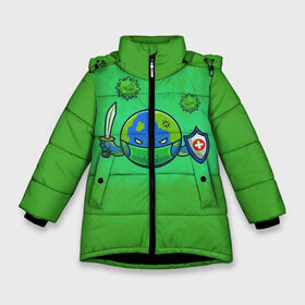 Зимняя куртка для девочек 3D с принтом Earth VS Covid-19 в Новосибирске, ткань верха — 100% полиэстер; подклад — 100% полиэстер, утеплитель — 100% полиэстер. | длина ниже бедра, удлиненная спинка, воротник стойка и отстегивающийся капюшон. Есть боковые карманы с листочкой на кнопках, утяжки по низу изделия и внутренний карман на молнии. 

Предусмотрены светоотражающий принт на спинке, радужный светоотражающий элемент на пуллере молнии и на резинке для утяжки. | china | corona virus | coronavirus | ncov | ncov2019 | virus | вирус | китай | корона | коронавирус
