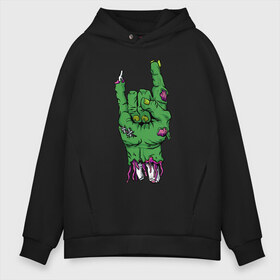 Мужское худи Oversize хлопок с принтом ROCK ZOMBIE в Новосибирске, френч-терри — 70% хлопок, 30% полиэстер. Мягкий теплый начес внутри —100% хлопок | боковые карманы, эластичные манжеты и нижняя кромка, капюшон на магнитной кнопке | blood | diablo | haloween | horror | дьявол | зомби | кости | кровь | мясо | страшилка | ужасы | хеллоуин | хелоуин