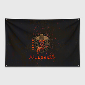 Флаг-баннер с принтом Monster-trick or treat в Новосибирске, 100% полиэстер | размер 67 х 109 см, плотность ткани — 95 г/м2; по краям флага есть четыре люверса для крепления | helloween | monster | trick or treat | день всех святых | сладость или гадость | хеллуин