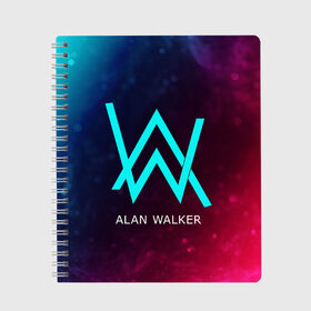 Тетрадь с принтом ALAN WALKER АЛАН УОКЕР в Новосибирске, 100% бумага | 48 листов, плотность листов — 60 г/м2, плотность картонной обложки — 250 г/м2. Листы скреплены сбоку удобной пружинной спиралью. Уголки страниц и обложки скругленные. Цвет линий — светло-серый
 | Тематика изображения на принте: alan | faded | house | logo | music | walker | алан | вокер | волкер | диджей | лого | логотип | логотипы | музыка | музыкант | символ | символы | танцеальная | уокер | хаус | электронная