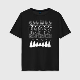 Женская футболка хлопок Oversize с принтом Happy Halloween в Новосибирске, 100% хлопок | свободный крой, круглый ворот, спущенный рукав, длина до линии бедер
 | 31 октября | halloween | halowen | ведьма | день всех святых | джек | костюм | кровь | лого | монстр | надпись | праздник | приведение | призрак | светильник | символ | страшная | тыква | ужасы | хеллоуин | хеллуин