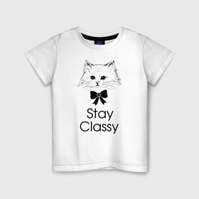 Детская футболка хлопок с принтом Классика в Новосибирске, 100% хлопок | круглый вырез горловины, полуприлегающий силуэт, длина до линии бедер | бантик | белый | классика | кот | кошка | красота | милый | цитата | чёрный