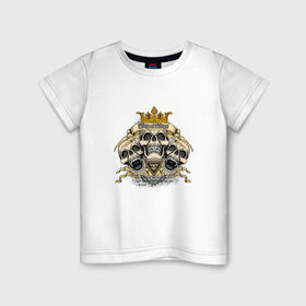 Детская футболка хлопок с принтом Король всех королей в Новосибирске, 100% хлопок | круглый вырез горловины, полуприлегающий силуэт, длина до линии бедер | корона | корона на черепе | три черепа | череп с короной | черепа