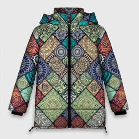 Женская зимняя куртка 3D с принтом Мандалы лоскутный печворк в Новосибирске, верх — 100% полиэстер; подкладка — 100% полиэстер; утеплитель — 100% полиэстер | длина ниже бедра, силуэт Оверсайз. Есть воротник-стойка, отстегивающийся капюшон и ветрозащитная планка. 

Боковые карманы с листочкой на кнопках и внутренний карман на молнии | лоскутная | лоскуты | оберег | печворк | разноцветный | талисман | техника | яркий