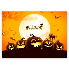 Поздравительная открытка с принтом HALLOWEEN. в Новосибирске, 100% бумага | плотность бумаги 280 г/м2, матовая, на обратной стороне линовка и место для марки
 | bones | ghost | halloween | pumpkin | skull | кости | летучие мыши | приведение | призрак | скелет | тыква | хеллоуин | хоррор | хэллоуин