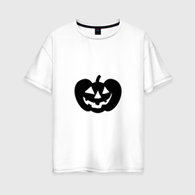 Женская футболка хлопок Oversize с принтом Силуэт тыквы черный в Новосибирске, 100% хлопок | свободный крой, круглый ворот, спущенный рукав, длина до линии бедер
 | день мертвых | джэк | лицо | силуэт тыквы | тыква | улыбка | хэллоуин | черный