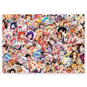 Поздравительная открытка с принтом Color ahegao в Новосибирске, 100% бумага | плотность бумаги 280 г/м2, матовая, на обратной стороне линовка и место для марки
 | Тематика изображения на принте: ahegao | anime | manga | аниме | ахегао | коллаж | манга | паттерн | цвет