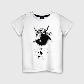 Детская футболка хлопок с принтом Бык в Новосибирске, 100% хлопок | круглый вырез горловины, полуприлегающий силуэт, длина до линии бедер | 2021 | бык | год быка | год коровы | новый год | символ года