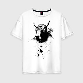 Женская футболка хлопок Oversize с принтом Бык в Новосибирске, 100% хлопок | свободный крой, круглый ворот, спущенный рукав, длина до линии бедер
 | 2021 | бык | год быка | год коровы | новый год | символ года