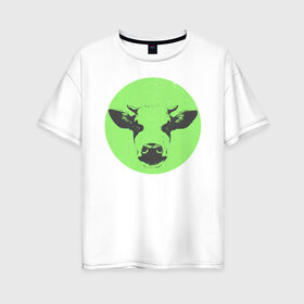 Женская футболка хлопок Oversize с принтом корова в Новосибирске, 100% хлопок | свободный крой, круглый ворот, спущенный рукав, длина до линии бедер
 | 2021 | бык | год быка | год коровы | новый год | символ года