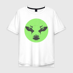 Мужская футболка хлопок Oversize с принтом корова в Новосибирске, 100% хлопок | свободный крой, круглый ворот, “спинка” длиннее передней части | 2021 | бык | год быка | год коровы | новый год | символ года