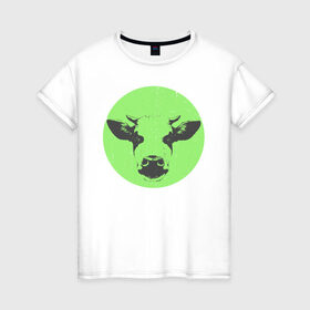Женская футболка хлопок с принтом корова в Новосибирске, 100% хлопок | прямой крой, круглый вырез горловины, длина до линии бедер, слегка спущенное плечо | 2021 | бык | год быка | год коровы | новый год | символ года