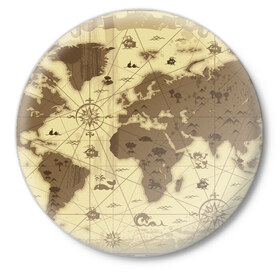 Значок с принтом Карта мира в Новосибирске,  металл | круглая форма, металлическая застежка в виде булавки | география | карта | карта мира | корабли | моряки