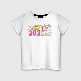Детская футболка хлопок с принтом 2021 год быка в Новосибирске, 100% хлопок | круглый вырез горловины, полуприлегающий силуэт, длина до линии бедер | Тематика изображения на принте: 2021 | бык | год быка | год коровы | новый год | символ года