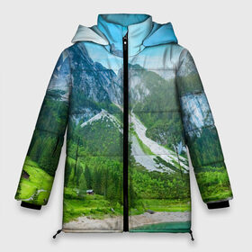 Женская зимняя куртка 3D с принтом Альпийские горы в Новосибирске, верх — 100% полиэстер; подкладка — 100% полиэстер; утеплитель — 100% полиэстер | длина ниже бедра, силуэт Оверсайз. Есть воротник-стойка, отстегивающийся капюшон и ветрозащитная планка. 

Боковые карманы с листочкой на кнопках и внутренний карман на молнии | альпийские горы | альпы | гора | горы | озеро