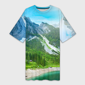 Платье-футболка 3D с принтом Альпийские горы в Новосибирске,  |  | альпийские горы | альпы | гора | горы | озеро