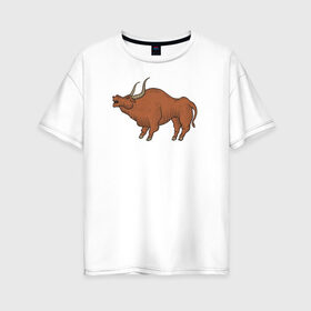 Женская футболка хлопок Oversize с принтом Бык в Новосибирске, 100% хлопок | свободный крой, круглый ворот, спущенный рукав, длина до линии бедер
 | 2021 | бык | год быка | год коровы | новый год | символ года
