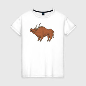 Женская футболка хлопок с принтом Бык в Новосибирске, 100% хлопок | прямой крой, круглый вырез горловины, длина до линии бедер, слегка спущенное плечо | 2021 | бык | год быка | год коровы | новый год | символ года