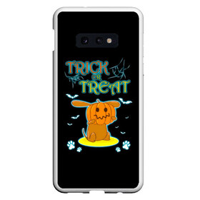 Чехол для Samsung S10E с принтом Trick or treat в Новосибирске, Силикон | Область печати: задняя сторона чехла, без боковых панелей | 31 октября | halloween | halowen | ведьма | день всех святых | джек | костюм | кровь | лого | монстр | надпись | праздник | приведение | призрак | светильник | символ | страшная | тыква | ужасы | хеллоуин | хеллуин